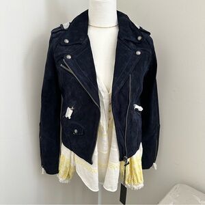 BlankNYC dark blue navy suede leather jacket NWT